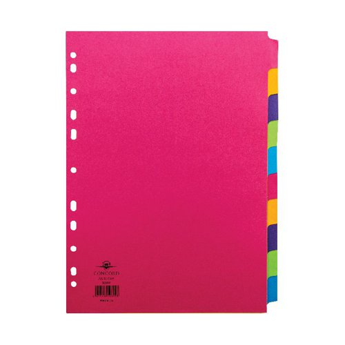Concord Divider 10-Part A4 160gsm Bright Assorted 50899 Plain File Dividers JT50899