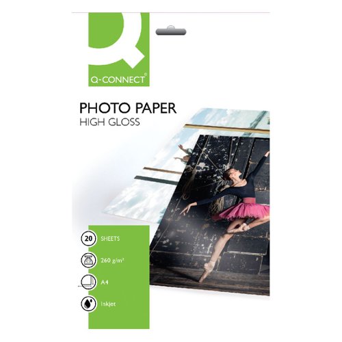 Q-Connect A4 White High Gloss Photo Paper 260gsm (Pack of 20) KF02163 - KF02163