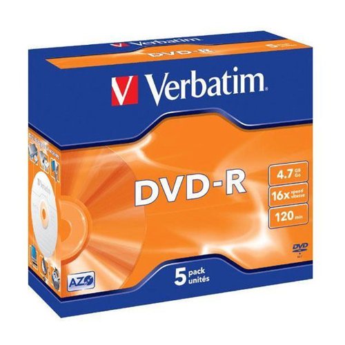 Verbatim DVD-R Speed Jewel Case 4x 4.7GB (Pack of 5) 43246 VM43168 Buy online at Office 5Star or contact us Tel 01594 810081 for assistance