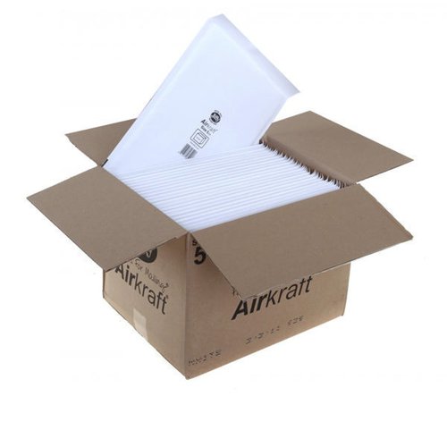 JF13500 | Save on postage costs with this lightweight, bubble lined Jiffy Airkraft mailer. The lining is designed to be puncture and shock resistant to protect delicate or fragile items in transit. The mailer also features a strong, simple self-seal closure. These size 5 white mailers measure 260 x 345mm. This pack contains 50 white mailers. The bubble that inner lines the mailers is produced using a minimum of 30% recycled content.