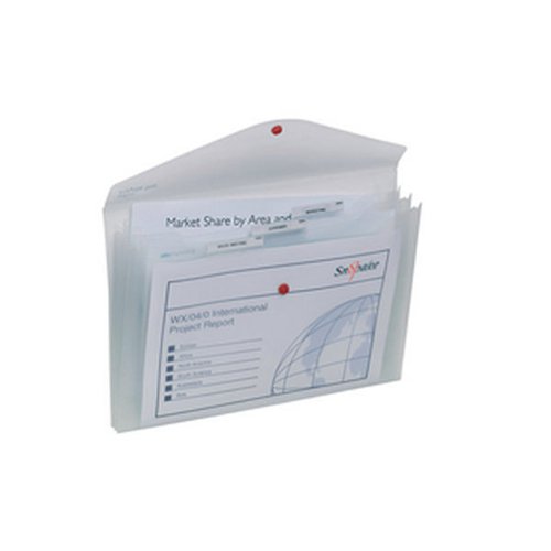 Secure your documents in style with the Snopake Polyfile. These envelope type wallets are made of durable polypropylene to protect your documents from damage, scuffing or spills. Each file features a press-stud closure for security and a clever index tab at the top for organised filing. Suitable for A3 filing, this pack contains 5 clear Polyfiles.