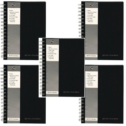 This professional Pukka notebook contains 160 pages of high quality 90gsm paper, which is feint ruled for neat note-taking. The notebook features durable, hardback linen covers and perforated pages for easy removal. It is wirebound, allowing it to lie flat for easy note-taking, and also contains a personal details page and a world map. This pack contains 5 black A5 notebooks.
