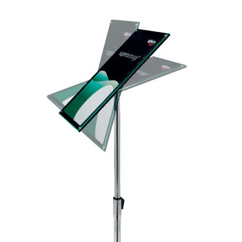 Simply slip your sign into the Deflecto Chrome Bevelled Floor Sign Holder and it displays it clearly against a crisp and contrasting black background. The sleek chrome-finish pole is height adjustable, and the sign holder can be pivoted for a better angle. It can be used for signposting meetings and conferences, used at hotels, or placed at trade fairs.