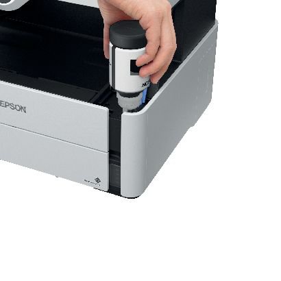 The Epson EcoTank ET-M2170 Multifunction Mono InkJet Printer is designed to be durable, fast and energy efficient. It features a large refillable ink tank instead of toner for enough ink to print thousands of pages. It is designed to save up to 95% in power consumption compared to mono laser printers. Includes Wi-Fi connectivity and double-sided printing.
