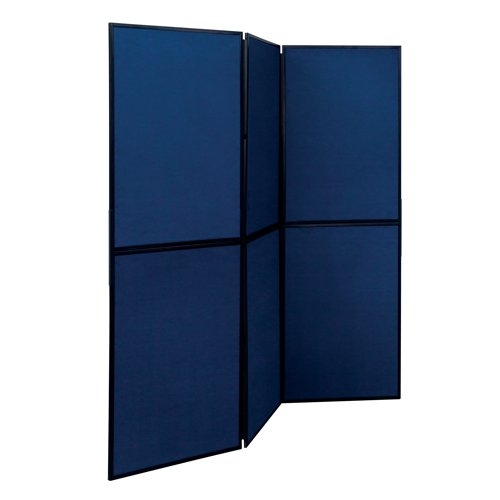 Ideal for use as a lightweight and portable exhibition kit, this set of 6 double-sided panels is easy to assemble and is supplied with a carry bag for portability. The loop nylon surface is grey on one side, blue on the other.