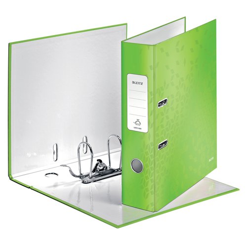 This bright, stylish Leitz WOW lever arch file features a unique, patented filing mechanism that opens 180 degrees for ease of use. The file has an 80mm capacity for up to 600 sheets of 80gsm paper. The file also features a metal thumb hole for easy retrieval from a shelf and a large spine label for quick identification of contents. Suitable for A4 filing, the file is made from glossy, laminated paper over board. Ideal for colour coordinated filing, this pack contains 10 green lever arch files. Buy any 3 WOW products and claim a free Leitz Cosy Footrest.