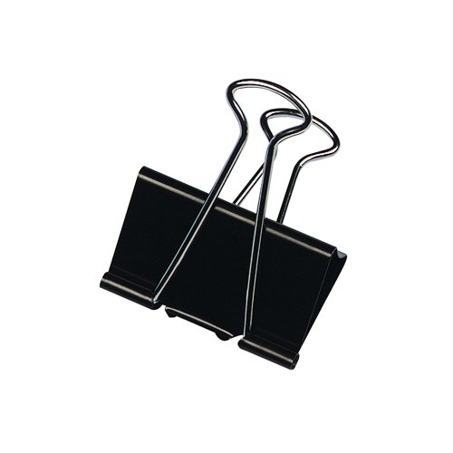 KF01282 | These foldback clips provide a great way to securely collate documents or loose sheets of paper. The metal arms of the clips can be folded flat for space saving storage. Each clip is made from high quality steel. These 19mm capacity black clips come in a pack of 10.