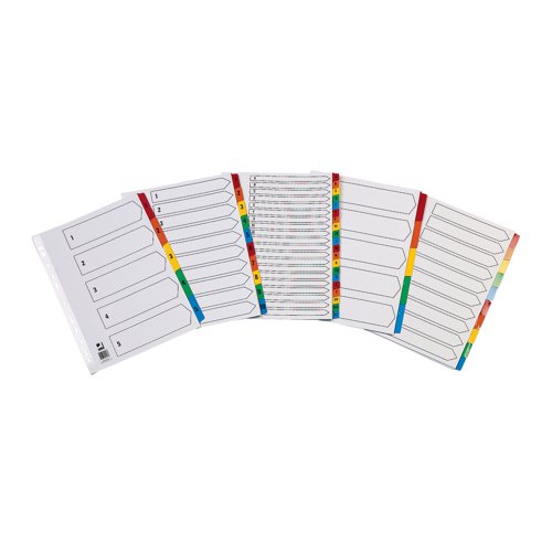 Q-Connect 1-5 Index Multi-punched Reinforced Board Multi-Colour Numbered Tabs A4 White KF01518 | KF01518 | VOW