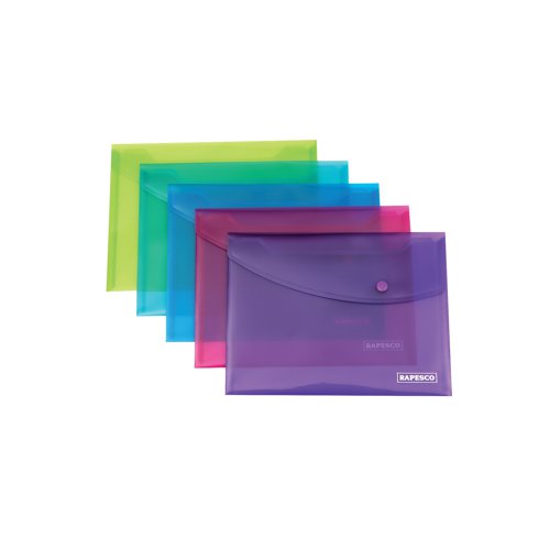 Rapesco Popper Wallet Foolscap Assorted (Pack of 5) 0688 HT17015 Buy online at Office 5Star or contact us Tel 01594 810081 for assistance