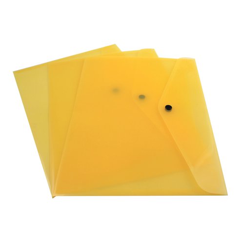 These Q-Connect polypropylene folders can hold up to 150 sheets of A4 paper and feature a press stud closure to help keep contents secure. Made from durable polypropyplene, the folders are transparent for easy viewing of the contents. This pack contains 12 yellow folders.