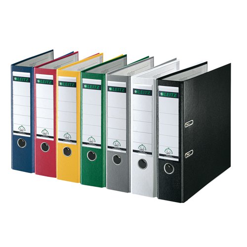 This Leitz lever arch file features a unique, patented mechanism that opens 180 degrees for ease of use. The 80mm capacity can hold up to 600 sheets of A4 80gsm paper. The lever arch file also features wipe clean polypropylene covers, a thumb hole for easy retrieval from a shelf, metal shoes for durability and a spine label holder for quick identification of contents. This pack contains 10 black files.
