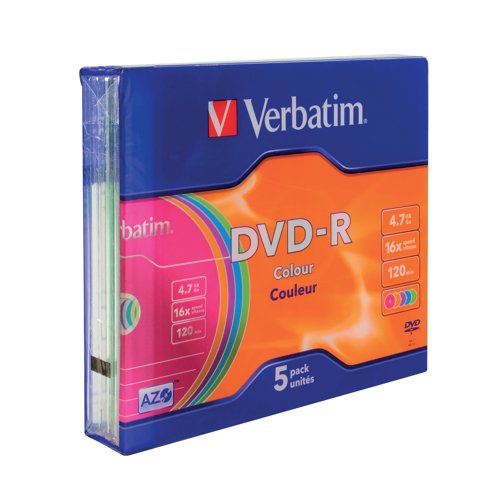 Verbatim DVD-R Non-Printable Jewel Case 16x 4.7GB (Pack of 5) 43557 | VM35570 | Verbatim