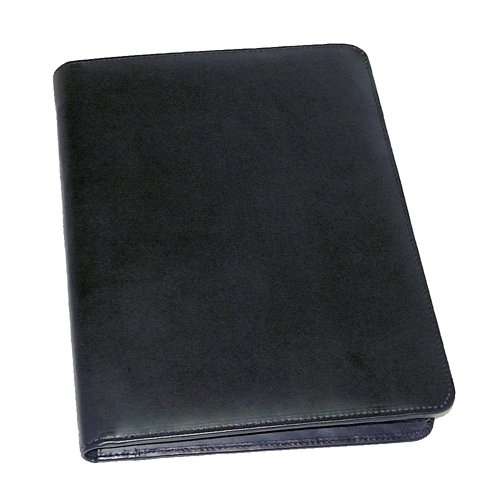 HM29250 | The Monolith leather conference folder offers an executive look ideal for business meetings. Finished in a bonded leather with a luxurious suedette lining and an integrated calculator, the folder also features business card pockets, an A4 pad and pad holder, a pocket to store loose documents and a pen loop in the centre.