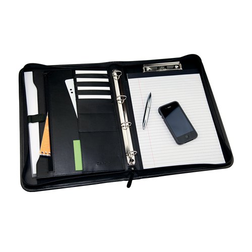 HM29260 Monolith Leather Look Zipped Ring Binder A4 Black 2926