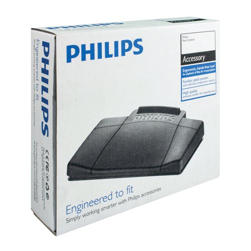 Designed for a range of Philips analogue dictation machines, the LFH-2210 Foot Control is the ideal accessory to speed up playback and transcription of dictated memos. It'll sit neatly under the desk with the anti-slip bottom to keep it securely in place. It's ergonomically designed to minimise foot strain and movement, with three pedals to control rewinding, fast forwarding and playback of your tapes from a compatible machine.