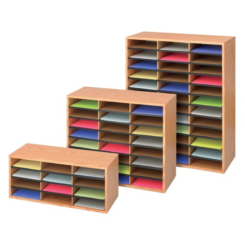 This 36 compartment organiser is perfect for creating organised systems of filing for your documents. With a high quality laminate wood finish, the organiser is as practical as it is stylish. The compressed fibreboard construction provides strength and stability for long lasting use. This unit has 36 compartments for organising post, messages, files and more.