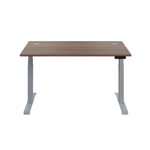 Jemini Sit/Stand Desk with Cable Ports 1200x800x630-1290mm Dark Walnut/Silver KF809692
