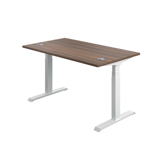 Jemini Sit/Stand Desk with Cable Ports 1200x800x630-1290mm Dark Walnut/White KF809753 | KF809753 | VOW