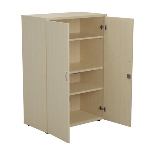 This Jemini Cupboard provides a convenient storage solution for organised office filing. Complete with three shelves, this cupboard is suitable for filing and storing lever arch and box files and includes two lockable doors. The cupboard measures W800 x D450 x H1200mm and comes in a maple finish to complement the Jemini furniture range.