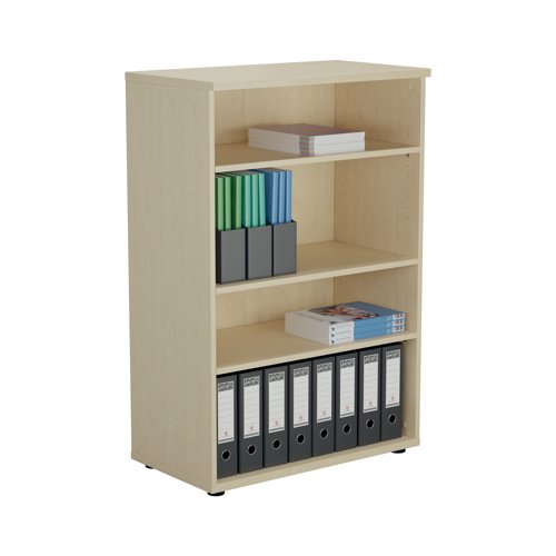 This Jemini Bookcase provides a convenient storage solution for organised office filing. Complete with three shelves, this bookcase is suitable for filing and storing lever arch and box files. The bookcase measures W800 x D450 x H1200mm and comes in a maple finish to complement the Jemini furniture range.