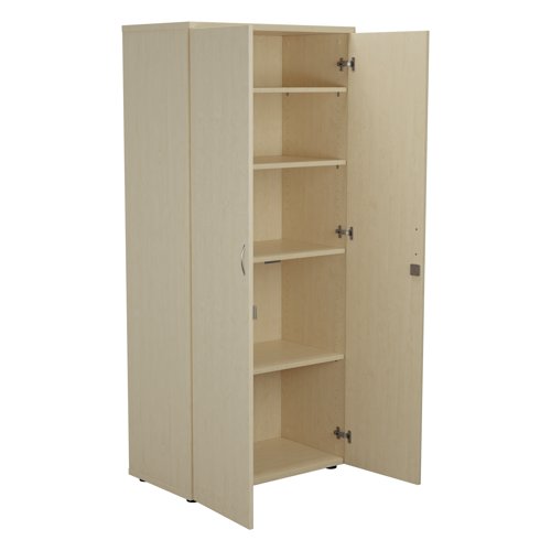 This Jemini Cupboard provides a convenient storage solution for organised office filing. Complete with four shelves, this cupboard is suitable for filing and storing lever arch and box files. The cupboard measures W800 x D450 x H1800mm and comes in a maple finish to complement the Jemini furniture range.