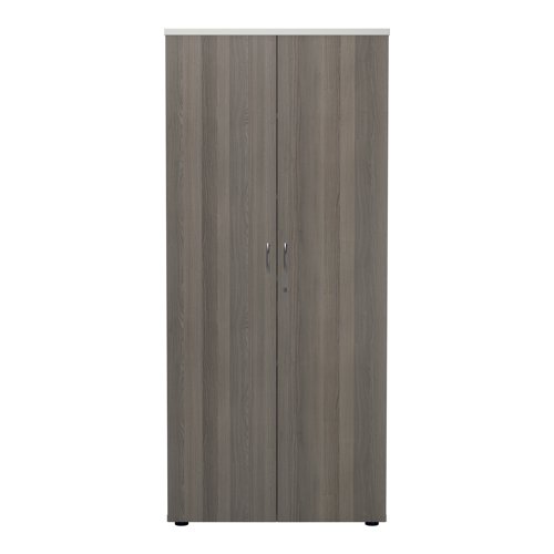 Jemini Wooden Cupboard 800x450x1800mm White/Grey Oak KF810728 - VOW - KF810728 - McArdle Computer and Office Supplies