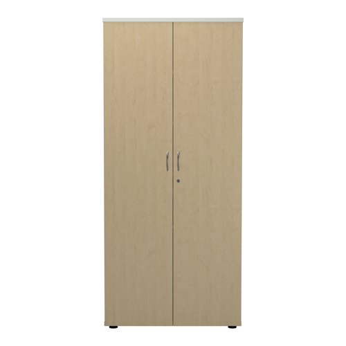 Jemini Wooden Cupboard 800x450x1800mm White/Maple KF810735 - VOW - KF810735 - McArdle Computer and Office Supplies