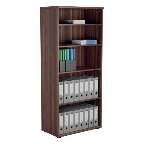 This Jemini Bookcase provides a convenient storage solution for organised office filing. Complete with four shelves, this bookcase is suitable for filing and storing lever arch and box files. The bookcase measures W800 x D450 x H1800mm and comes in a dark walnut finish to complement the Jemini furniture range.