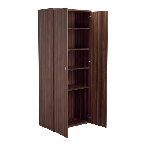This Jemini Cupboard provides a convenient storage solution for organised office filing. Complete with four shelves, this cupboard is suitable for filing and storing lever arch and box files. The cupboard measures W800 x D450 x H2000mm and comes in a dark walnut finish to complement the Jemini furniture range.