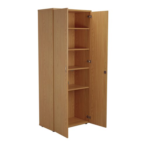 This Jemini Cupboard provides a convenient storage solution for organised office filing. Complete with four shelves, this cupboard is suitable for filing and storing lever arch and box files. The cupboard measures W800 x D450 x H2000mm and comes in a nova oak finish to complement the Jemini furniture range.