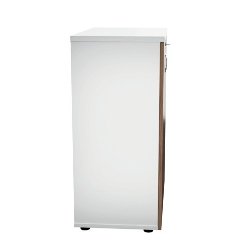 This Jemini Cupboard provides a convenient storage solution for organised office filing. Complete with one shelf, this cupboard is suitable for filing and storing lever arch and box files. The cupboard measures W800 x D450 x H700mm and comes in a white finish with dark walnut doors to complement the Jemini furniture range.