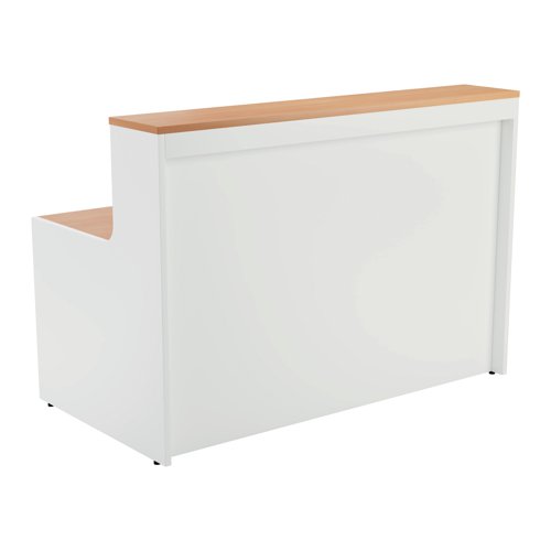 With clean and elegant lines, this Jemini Reception Unit is ideal for use in a variety of reception areas. The modular design features a panel end construction incorporating a fixed riser unit. The unit has a sturdy 25mm thick desktop. This reception unit measures 1400x800x740mm and features a white base with a top finished in beech.
