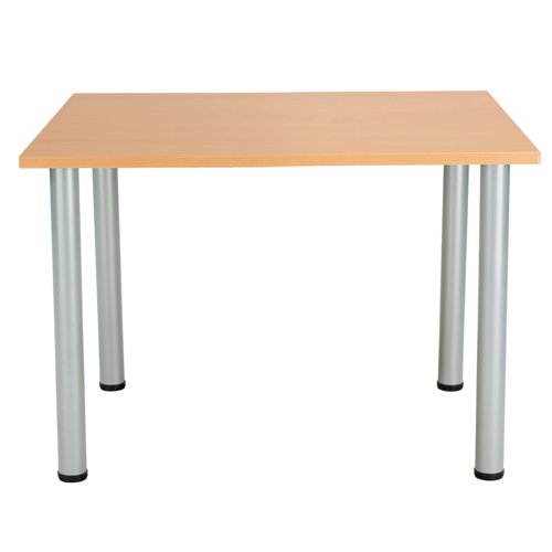 This Jemini Rectangular Meeting Table is ideal for use in meeting, training rooms and breakout areas. Combine with other tables in the range to form a configuration that suits you. The desk features four tubular metal legs with a 25mm thick MFC desktop finished in beech. This table measures 1200x800x730mm.