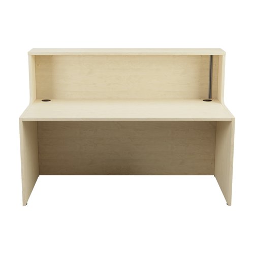 With clean and elegant lines, this Jemini Reception Unit is ideal for use in a variety of reception areas. The modular design features a panel end construction incorporating a fixed riser unit. The unit has a sturdy 25mm thick desktop. This reception unit measures 1600x800x740mm and is finished in Maple.