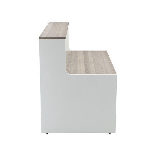 With clean and elegant lines, this Jemini Reception Unit is ideal for use in a variety of reception areas. The modular design features a built-in modesty board as standard, as well as a sturdy 25mm thick desktop. This reception unit measures 1400x800x740mm and has a white base with a top finished in Grey Oak.