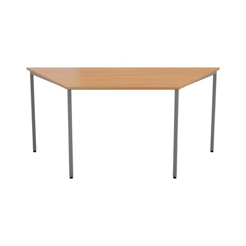 This multipurpose trapezoidal table, supplied in a flatpack construction is simple to build and is ideal for a variety of uses. Featuring 10mm height adjustable feet with metal to metal fixings, the table comes with a silver powder coated frame. Finished in Nova Oak, measuring 1600x800x730mm.