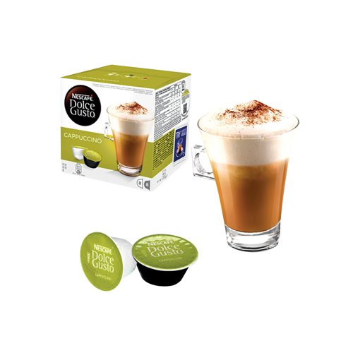 Nescafe Dolce Gusto uses fifteen bar pump pressure to create barista-quality drinks at the touch of a button. Using a pod system of individual servings in foil-sealed capsules to lock in freshness, making your favourite drink could not be any simpler. These cappuccino coffee capsules combine the frothy texture of heated milk with a serious coffee kick. To get this exceptional taste in a few seconds, just insert the capsule into your machine for a coffee that is second to none. This pack contains 48 capsules (24 coffee, 24 milk).