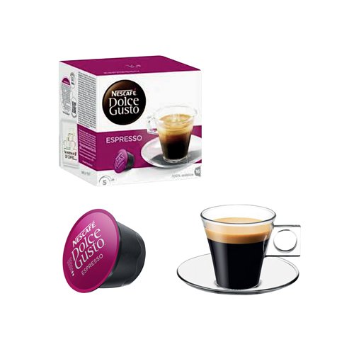 Nescafe Dolce Gusto uses fifteen bar pump pressure to create barista-quality drinks at the touch of a button. Using a pod system of individual servings in foil-sealed capsules to lock in freshness, making your favourite drink could not be any simpler. For the purest, strongest and most refined coffee flavour, only an Espresso will do. To get this exceptional taste in a few seconds, just insert the capsule into your machine for a coffee that is second to none. This pack contains 48 capsules.