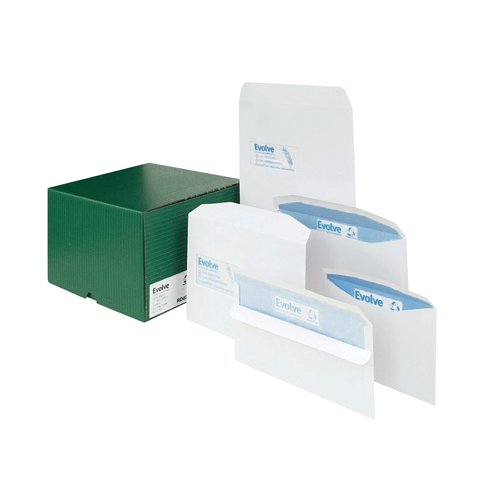 Evolve DL Envelope Recycled Wallet Self Seal 90gsm White (Pack of 1000) RD7882 Plain Envelopes BLK93000