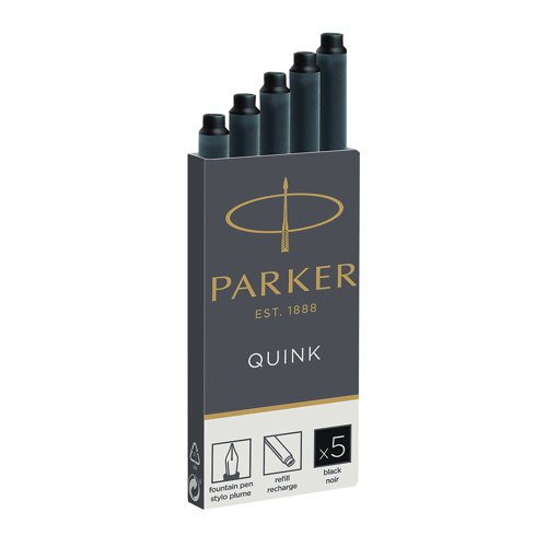 These Quink Ink Cartridges offer smooth, well-defined lines from Parker handwriting pens. Easy to install, simply slot the cartridge into the Parker pen and get started right away. High quality Quink ink ensures smooth-flowing handwriting that dries quickly on the page for smudge-free results. This pack contains black ink for a classic and rich pen tone.