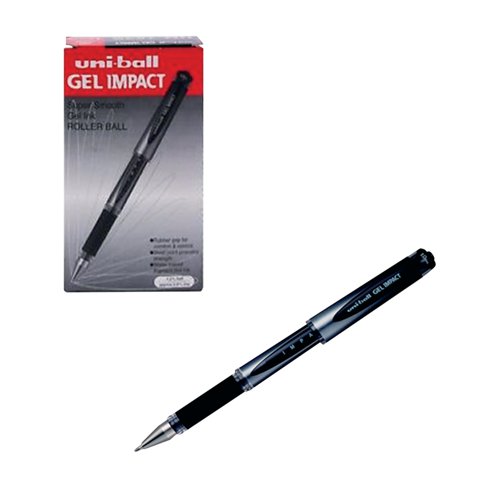 Uni-Ball Gel Impact Rollerball Pen 1.0mm Black (Pack of 12) 9006050 Ballpoint & Rollerball Pens MI92826