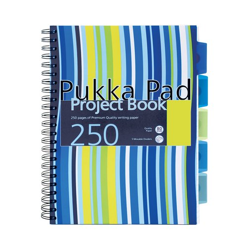 This handy Pukka project book contains 250 pages of quality 80gsm paper and features removable dividers for organisation of your notes. The white pages are feint ruled for neat note-taking and perforated for easy removal. The durable notebook has polypropylene covers and wire binding, allowing it to lie flat for easy note-taking. This pack contains 3 x A4 project books.