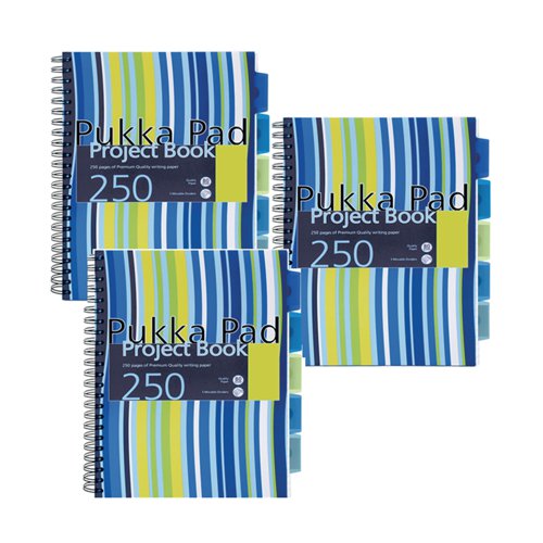 PP00261 Pukka Pad Stripes Polypropylene Project Book 250 Pages A4 Blue/Pink (Pack of 3) PROBA4