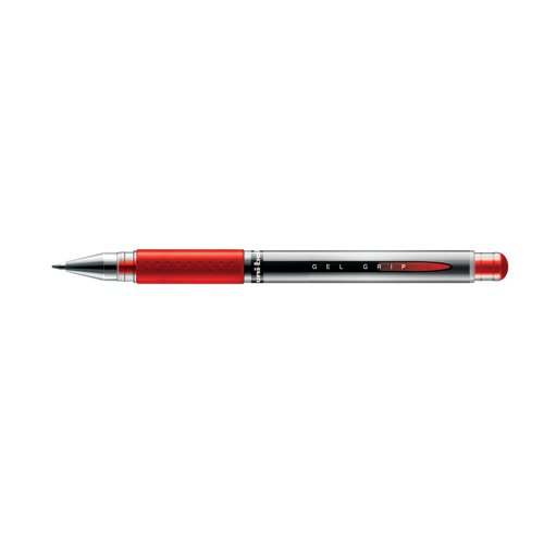This Uni-Ball Gel Grip Rollerball Pen features high quality gel ink, which is fade resistant, water resistant and tamper proof. The medium 0.7mm tip writes a 0.4mm line width for everyday use. The pen barrel also features a window for monitoring remaining ink levels and a rubber rip for comfort. This pack contains 12 pens with red ink.