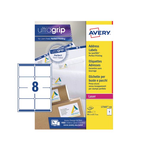 Avery Ultragrip Laser Labels 99.1x67.7mm White (Pack of 2000) L7165-250 - Avery UK - AVL7165E - McArdle Computer and Office Supplies