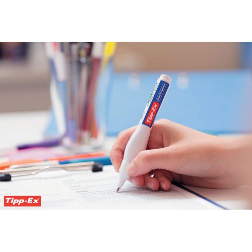 This Tipp-Ex Shake'n Squeeze Correction Pen features a fine metal point for easy application, with a squeezable body for precise control. The fluid dries quickly and smoothly for easy, efficient correction. Each pen contains 8ml of correctional fluid. This pack contains 10 pens.