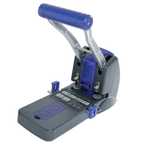 The Rapesco ECO P2200 is a heavy duty 2 hole power punch that can punch up to 150 sheets of 80gsm paper with an ergonomic extended handle. All metal working parts provide long lasting durability and the punch features an adjustable paper guide for precision. The design features replaceable punching boards and cutters for extended economy - when they wear out, simply replace and continue punching.