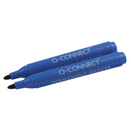KF26046 | These Q-Connect Permanent Markers contain low odour, non-toxic ink for safe use on almost any surface. The long lasting bullet tip provides a 2.0mm line width for neat writing and bold lines. The permanent ink dries quickly and is completely waterproof. This pack contains 10 blue permanent markers.