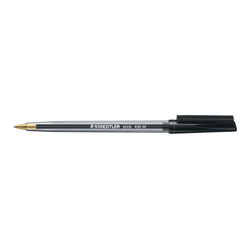 The Staedtler Stick Ballpoint Pen has been designed for daily use in homes, schools and offices. It features a sturdy stainless steel nib that provides a medium 0.35mm line width for a bold and clear black line when writing. It features a snug-fitting cap and clip together with a comfortable hexagonal barrel for writing comfort. This pen is perfect for travelling with automatic pressure equalization that prevents ink leaking when inside an airplane cabin. These black pens are supplied in a bulk pack of 50.