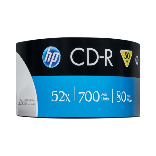 HP69300 | This pack of HP CDs are perfect for burning music or simply storing data. They are CD-R format and have 52x write speed, with a storage capacity of 700mb- or 80 minutes of audio data. These non-rewritable CDs are exceptional quality and supplied in a pack of 50 discs.